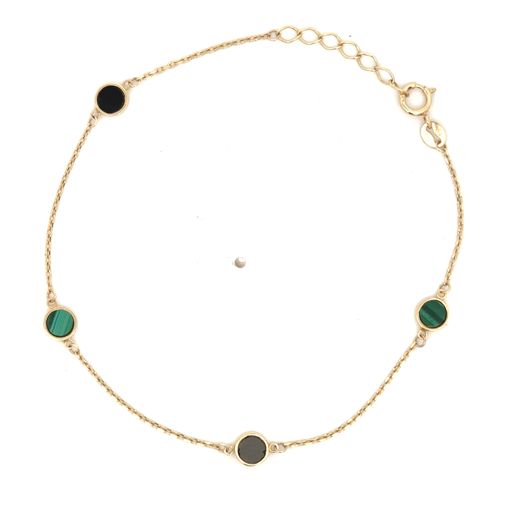 Žluté zlato náramek s onyxem a malachitem 17+2cm